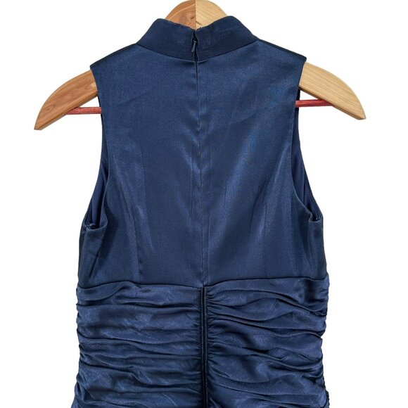 Cachet Ruched Blue Sleeveless Shimmer Party Cocktail V-Neck Embellished Dress 6 - Picture 5 of 6